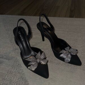 TOP Moda Black Heels with Checkered Bow